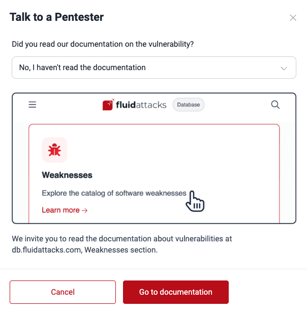 Follow link on the Fluid Attacks platform to read docs
