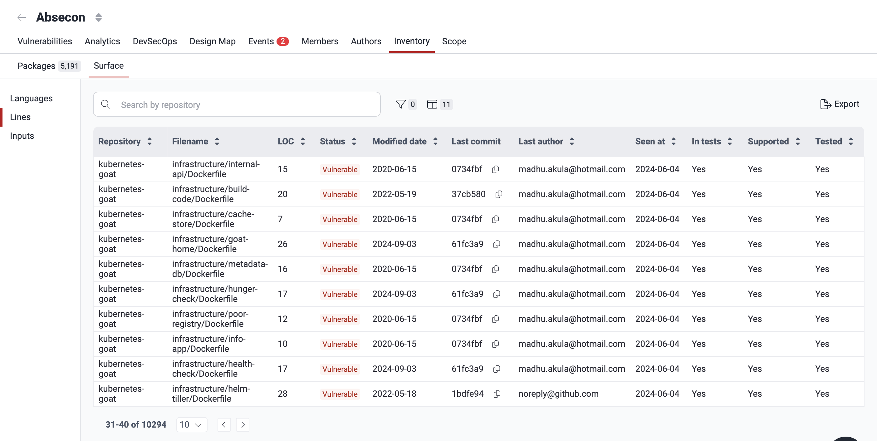 View code files security status on the Fluid Attacks platform