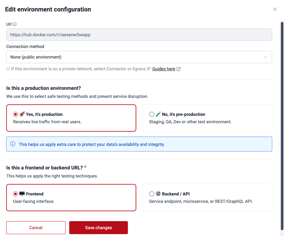 Edit production environment on the Fluid Attacks platform