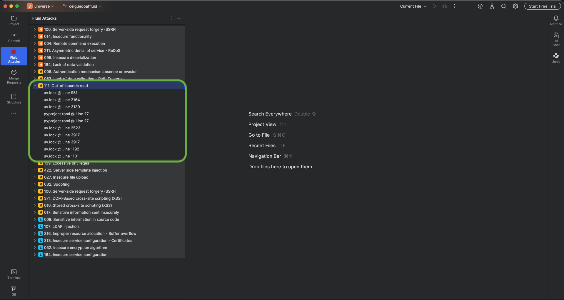 View vulnerable files reported by Fluid Attacks from IntelliJ