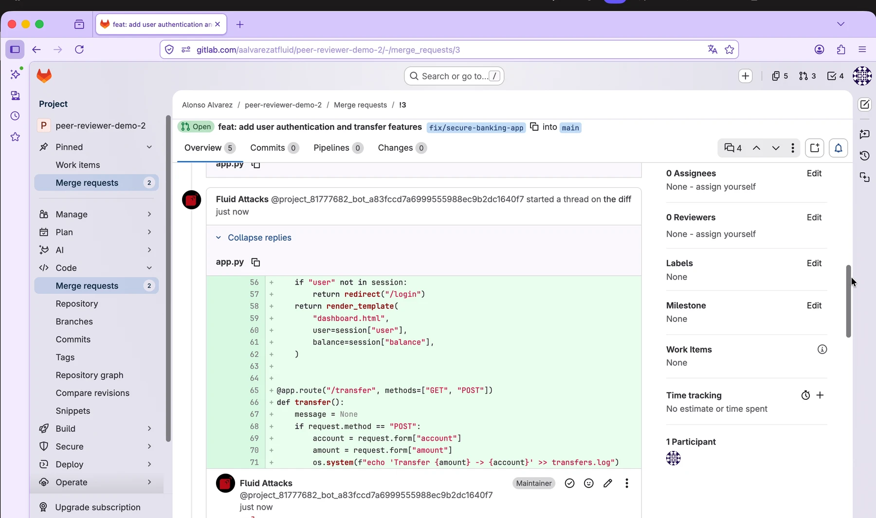 Inline assistant comment in the diff