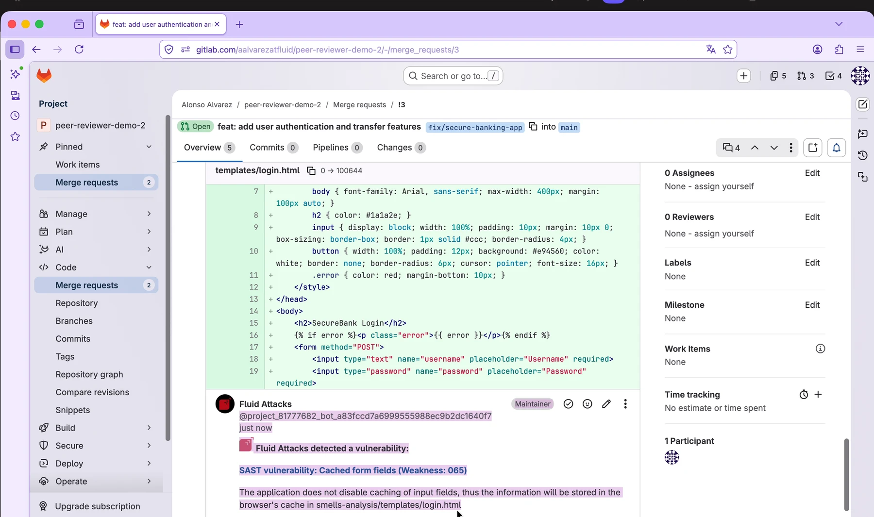 Vulnerability explanation in the merge request