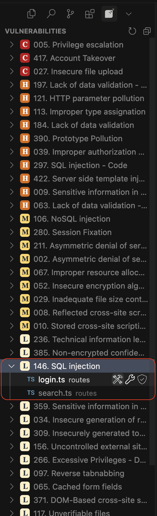 View affected files on the Fluid Attacks Cursor extension
