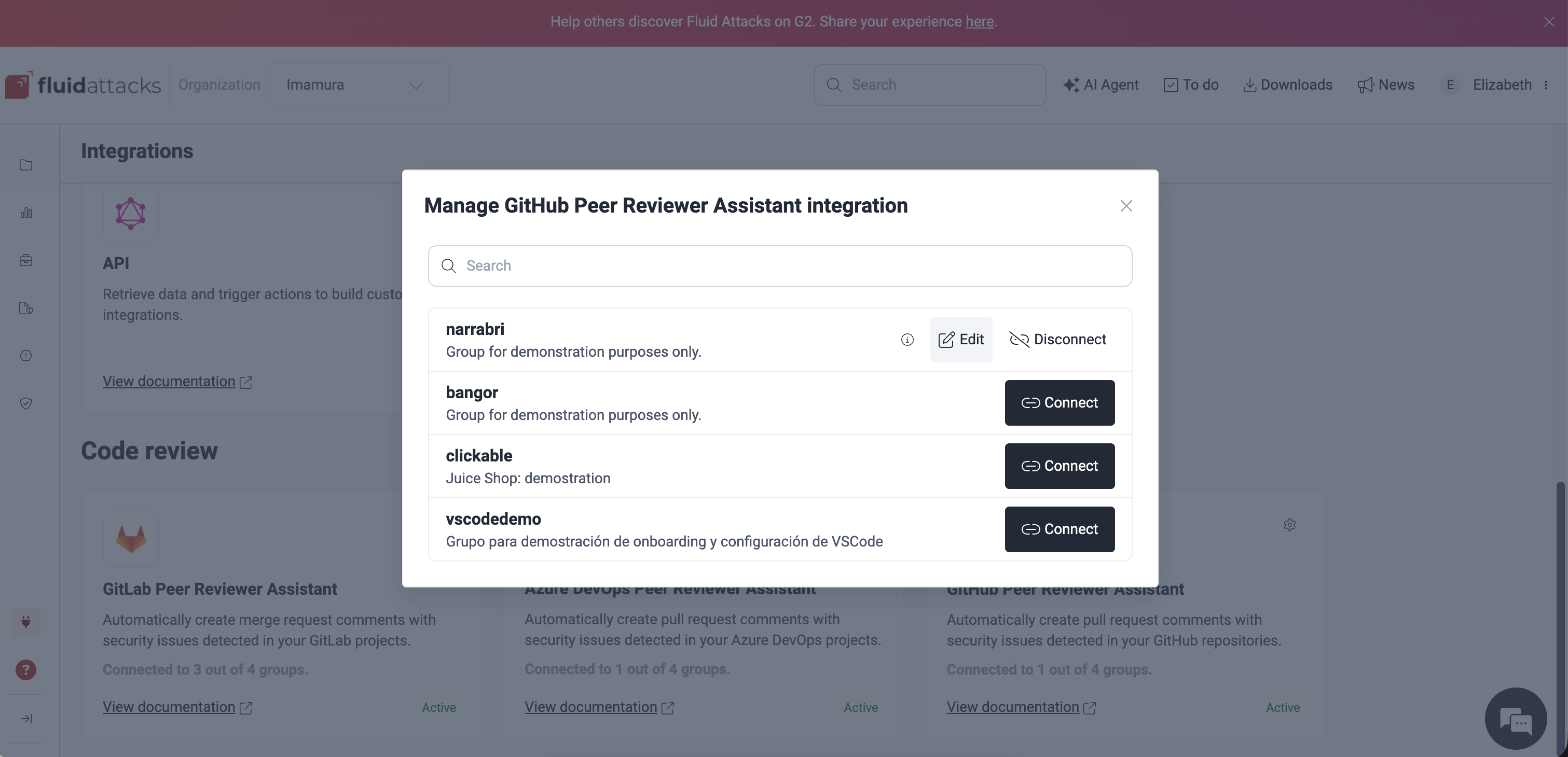 Manage the connected GitHub Peer Reviewer Assistant integration
