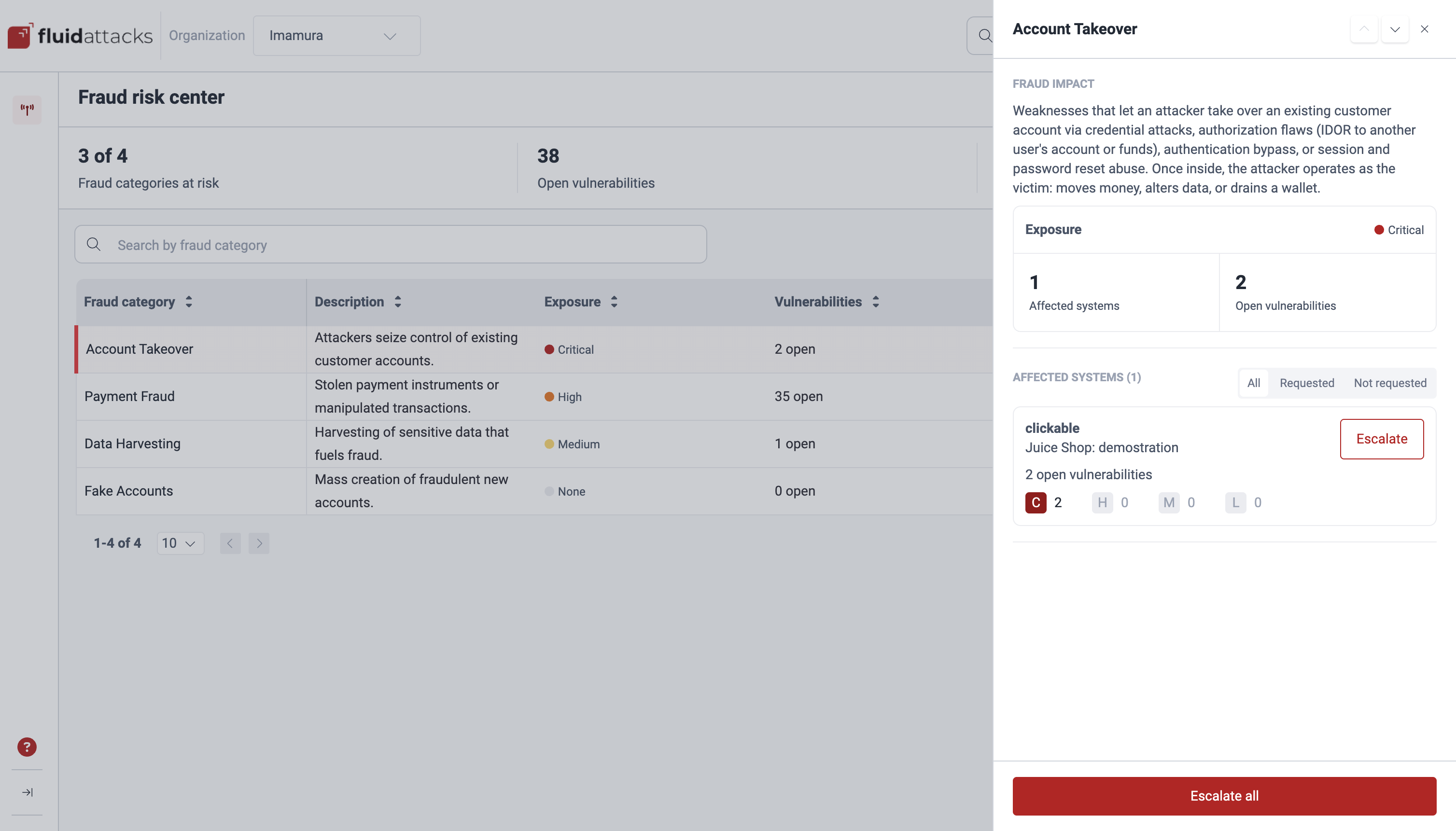 Fraud risk center Affected systems section