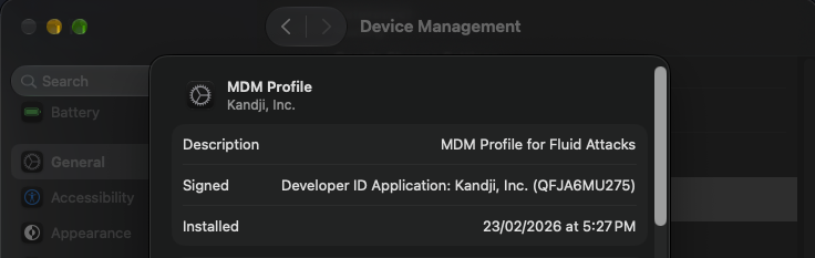 MDM Profile reference in machines used by Fluid Attacks