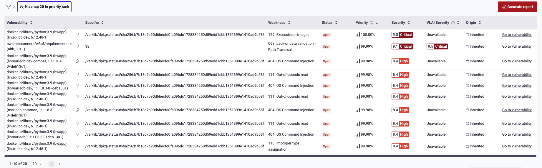 See top 20 vulnerabilities on the Fluid Attacks platform
