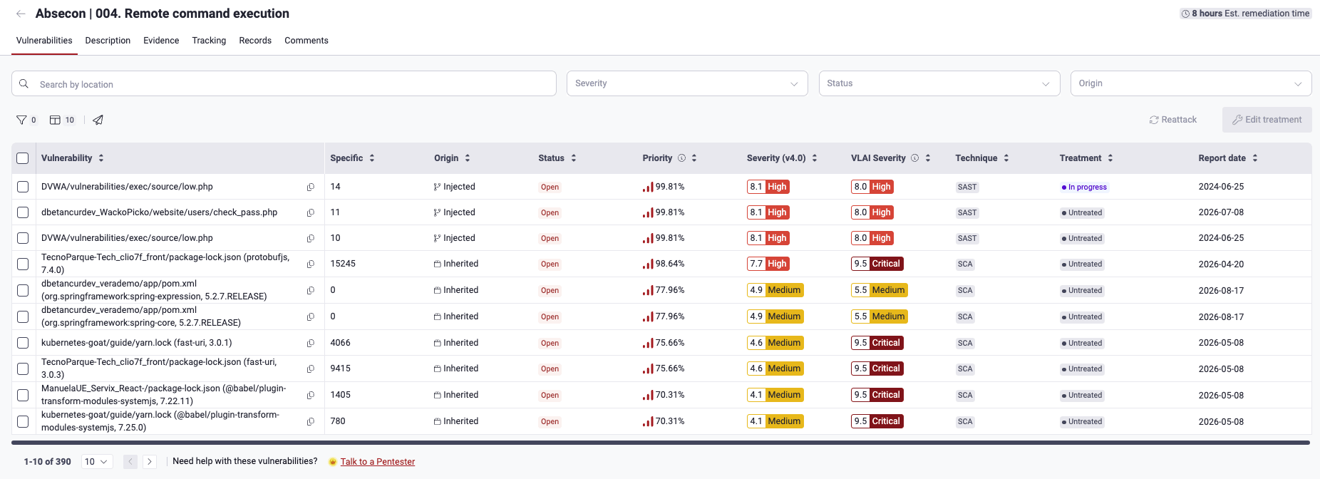 View vulnerabilities locations on the Fluid Attacks platform