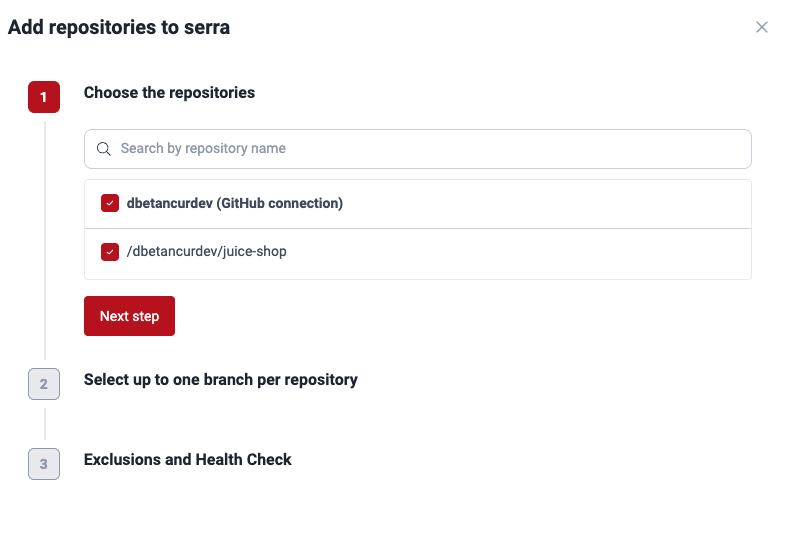 Add repositories window with the repositories of the group
