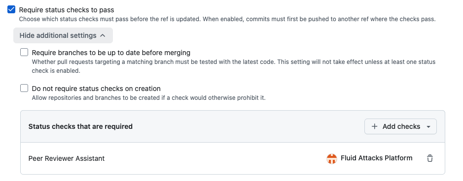 GitHub ruleset with the Peer Reviewer Assistant check as required