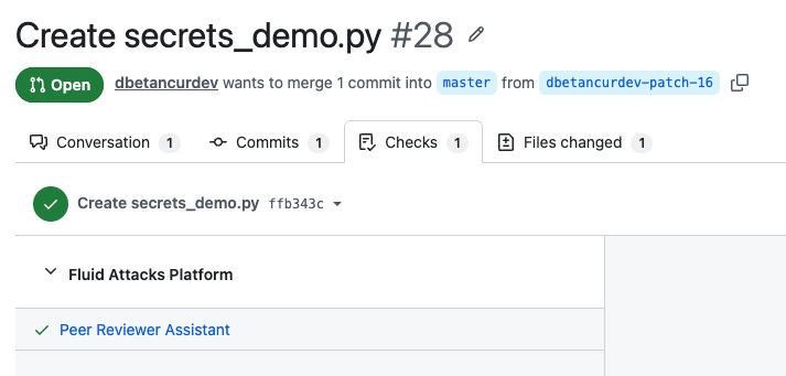 Checks tab of a pull request with the Peer Reviewer Assistant check