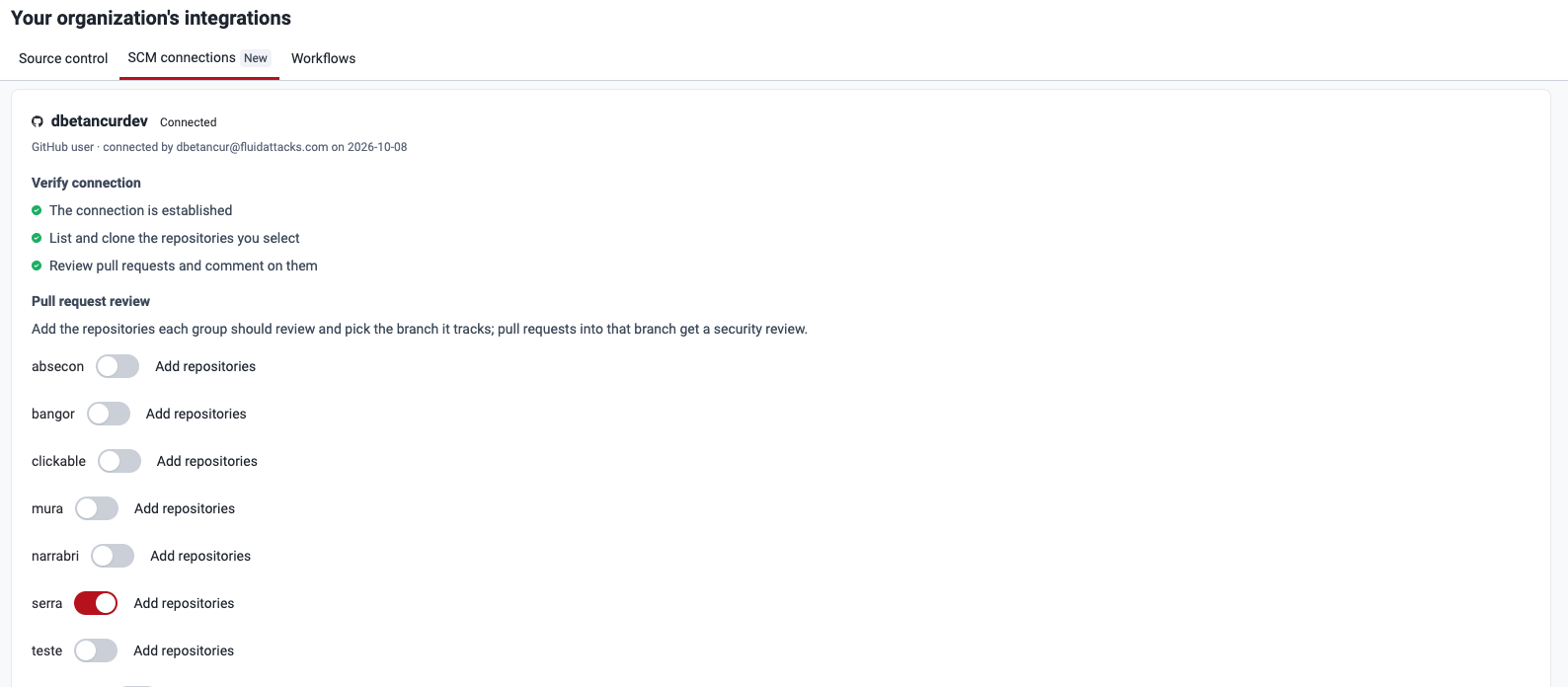 Pull request review section with one toggle for each group
