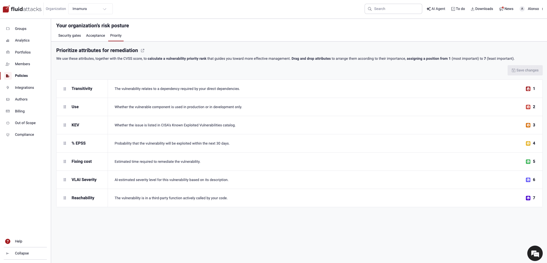 View prioritization policies on the Fluid Attacks platform