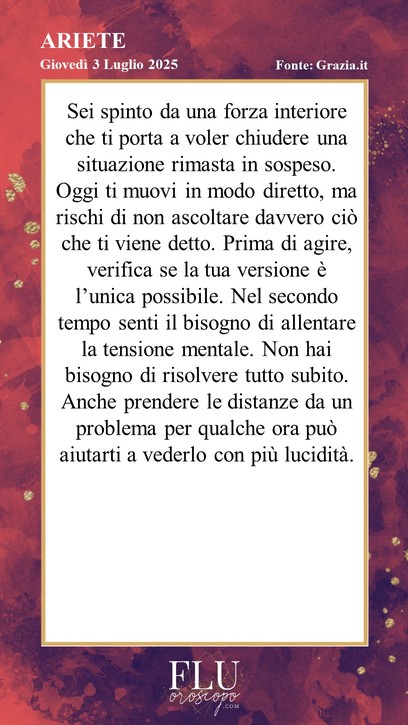 Oroscopo Ariete Grazia