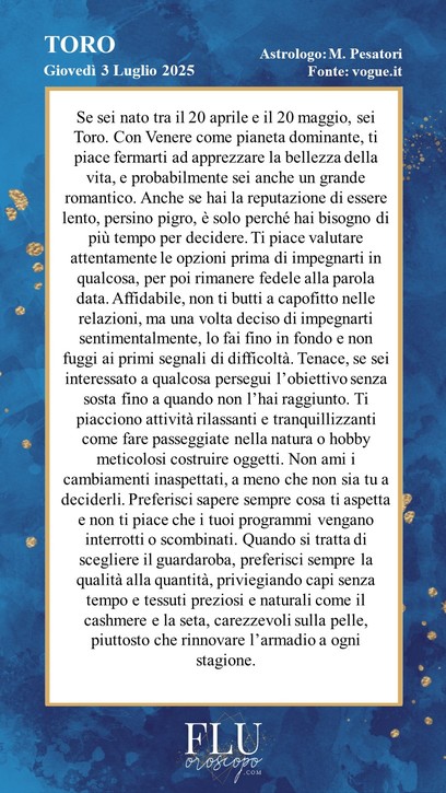 Oroscopo Toro Vogue