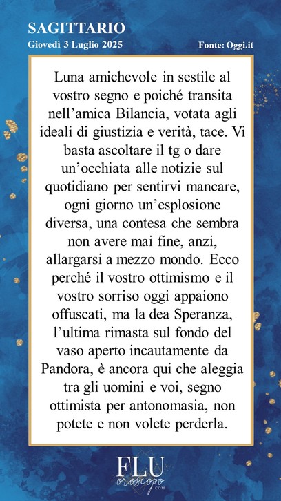 Oroscopo Sagittario Oggi