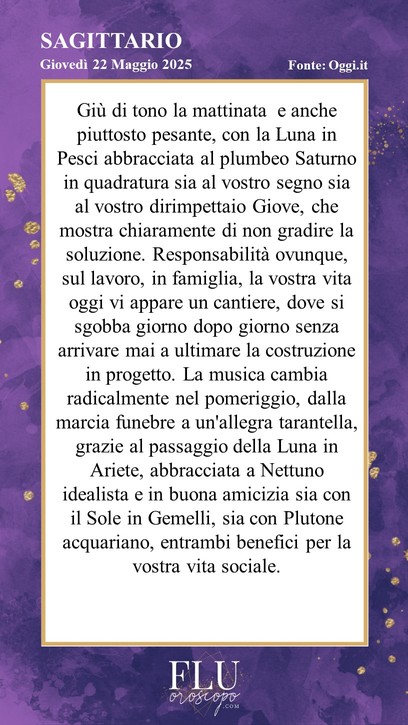 Oroscopo Sagittario Oggi