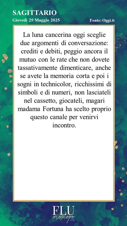 Oroscopo Sagittario Oggi