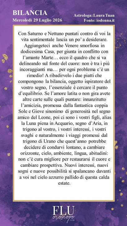 Oroscopo Bilancia IoDonna