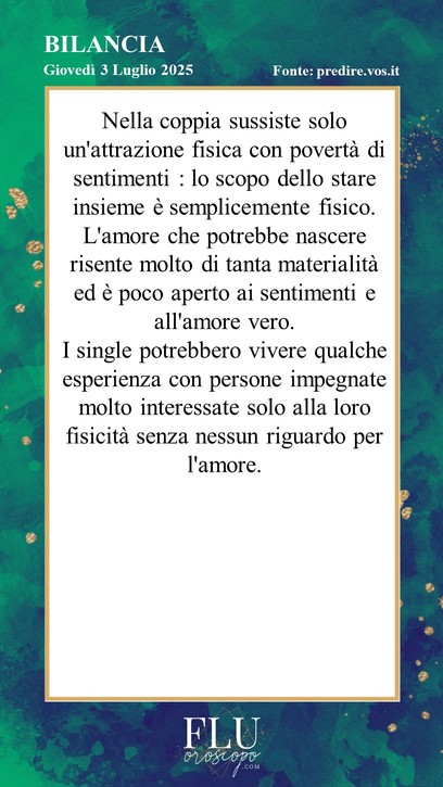 Oroscopo  Bilancia Predire