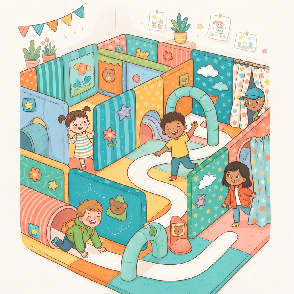 Labyrinthe en tissu et cache-cache : Une semaine d'aventures sensorielles