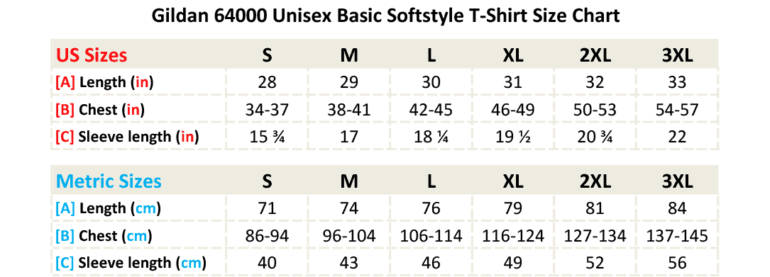 Gildan 64000 - Size Chart Gildan 64000 - Size Chart