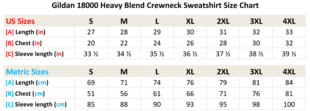 Gildan 18000 - Size Chart Gildan 18000 - Size Chart