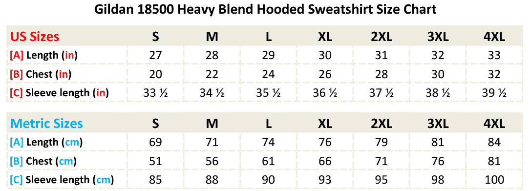 Gildan 18500 - Size Chart Gildan 18500 - Size Chart