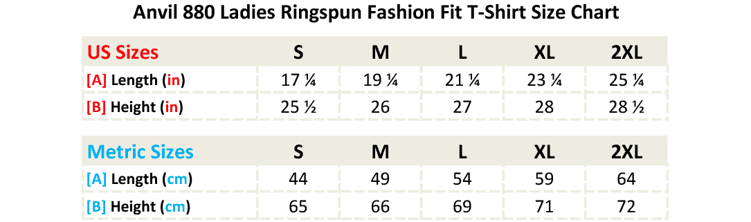 Anvil 880 - Size Chart Anvil 880 - Size Chart