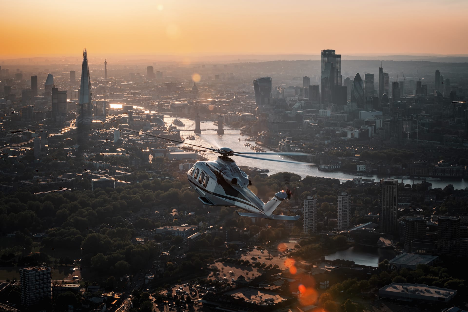 Helicopter flying over London