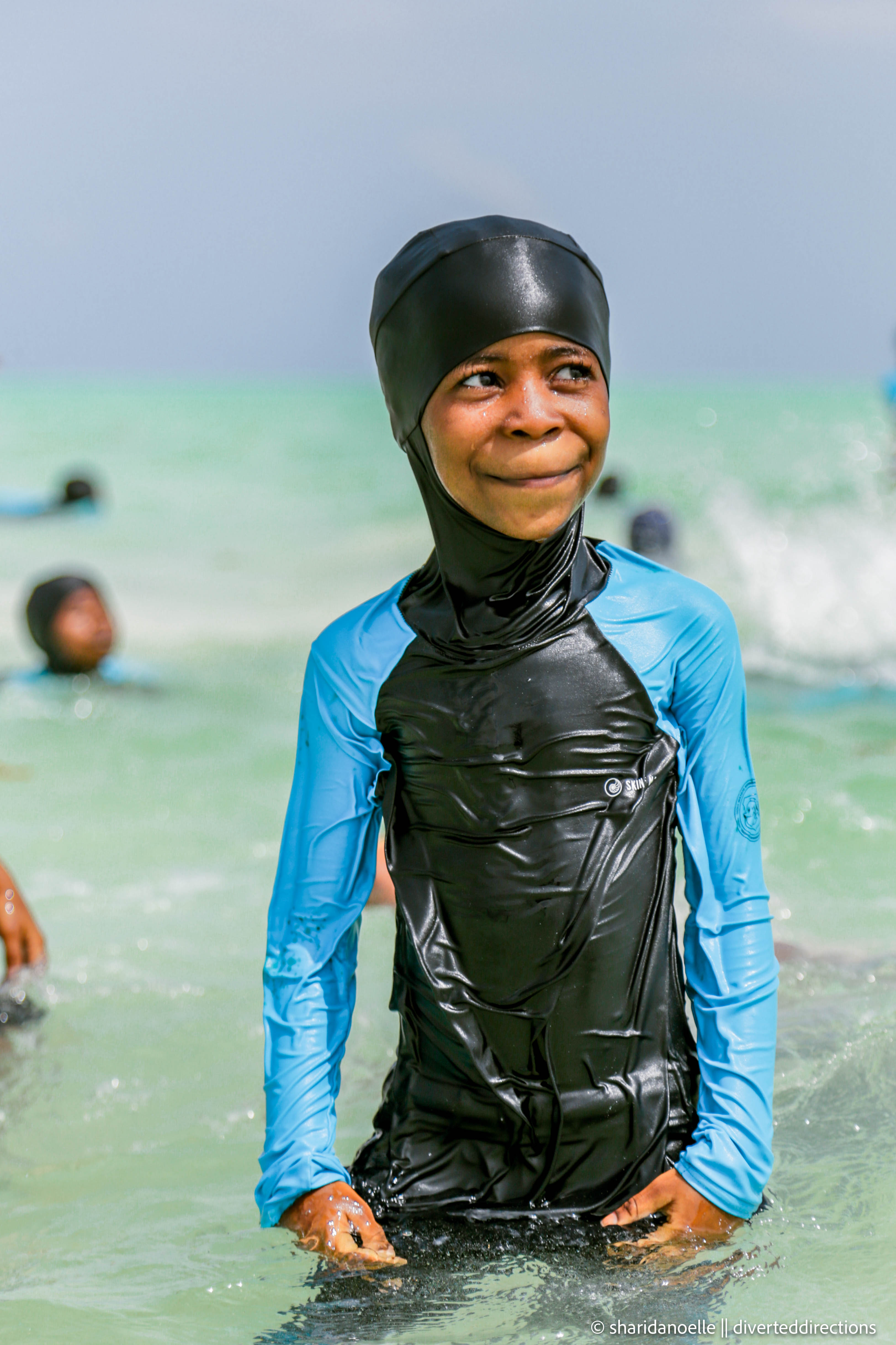 A girl in her burkini during the first swimming competition held by watoto school