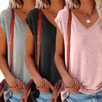 3-Pack Women's Cap Sleeve V-Neck Tank Tops Casual Loose Fit Basic Tees product 2
