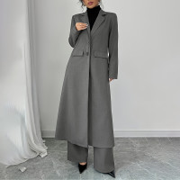 Women's 2 Piece Suit Set, Long Blazer Jacket And Straight Leg Pants, Business Formal Office Outfits For Work, NO Lining product 4