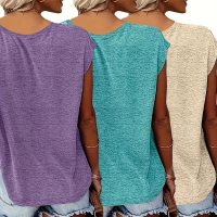 3-Pack Women's Cap Sleeve V-Neck Tank Tops Casual Loose Fit Basic Tees product 12