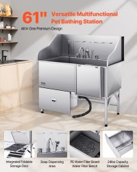 61 Inch Dog Grooming Bath Tub Stainless Steel W Ramp Water Filter product 2