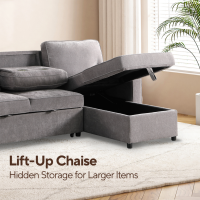 Upholstery Sleeper GREY Sectional Sofa With Storage Space, USB Port, 2 Cup Holders On Back Cushions product 3