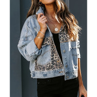 Women's Cropped Distressed Denim Jacket Ripped Button Down Jean Jacket Long Sleeve Casual Streetwear Coat product 8