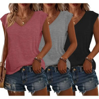 3-Pack Women's Cap Sleeve V-Neck Tank Tops Casual Loose Fit Basic Tees product 9