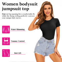 USA Warehouse Shipping Going Out T Shirt Tops Second-skin Feel Recycle Shapewear Crew Neck Short Sleeve Bodysuit For Women product 5