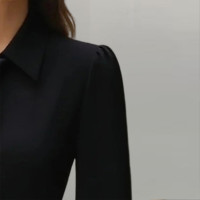 Women's Elegant Solid Color Belted Tie-Neck Office & Formal Occasions, Long Sleeve Spring Summer Midi Dress product 8