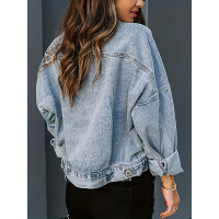 Women's Cropped Distressed Denim Jacket Ripped Button Down Jean Jacket Long Sleeve Casual Streetwear Coat product 12