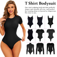 USA Warehouse Shipping Going Out T Shirt Tops Second-skin Feel Recycle Shapewear Crew Neck Short Sleeve Bodysuit For Women product 6