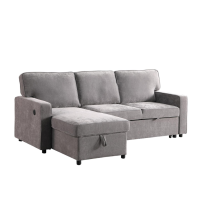 Upholstery Sleeper GREY Sectional Sofa With Storage Space, USB Port, 2 Cup Holders On Back Cushions product 6