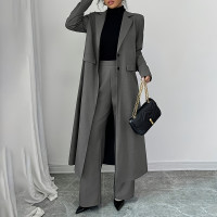 Women's 2 Piece Suit Set, Long Blazer Jacket And Straight Leg Pants, Business Formal Office Outfits For Work, NO Lining product 5