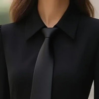 Women's Elegant Solid Color Belted Tie-Neck Office & Formal Occasions, Long Sleeve Spring Summer Midi Dress product 11