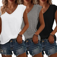 3-Pack Women's Cap Sleeve V-Neck Tank Tops Casual Loose Fit Basic Tees product 4