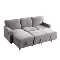 Upholstery Sleeper GREY Sectional Sofa With Storage Space, USB Port, 2 Cup Holders On Back Cushions product 2