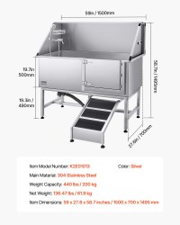 62 Inch Dog Grooming Bath Tub Stainless Steel W Ramp Water Filter product 8