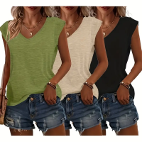 3-Pack Women's Cap Sleeve V-Neck Tank Tops Casual Loose Fit Basic Tees product 3