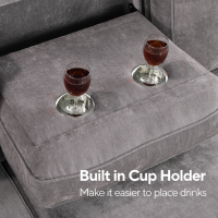 Upholstery Sleeper GREY Sectional Sofa With Storage Space, USB Port, 2 Cup Holders On Back Cushions product 7